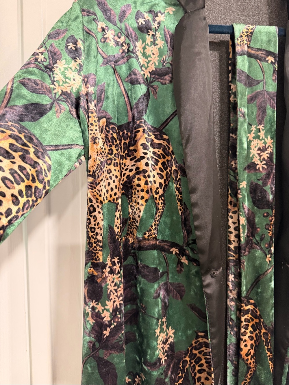 Green and Black Leopard-Print Long Sleeve Open Dress Robe - Picture 3 of 6